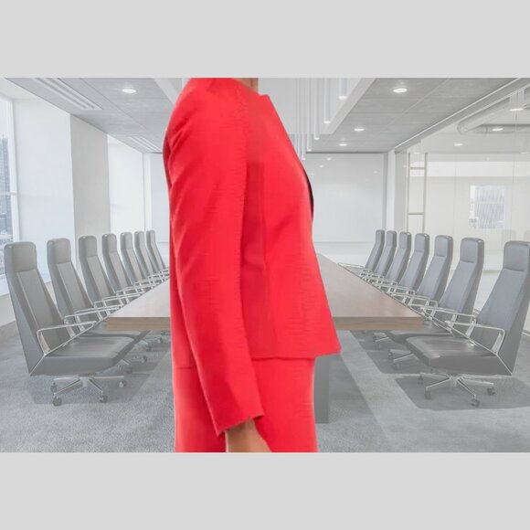 NWT - Le Suit Houndstooth Pencil 2Pc Skirt Suit Set - Collarless - Cherry - 6 - Picture 2 of 10